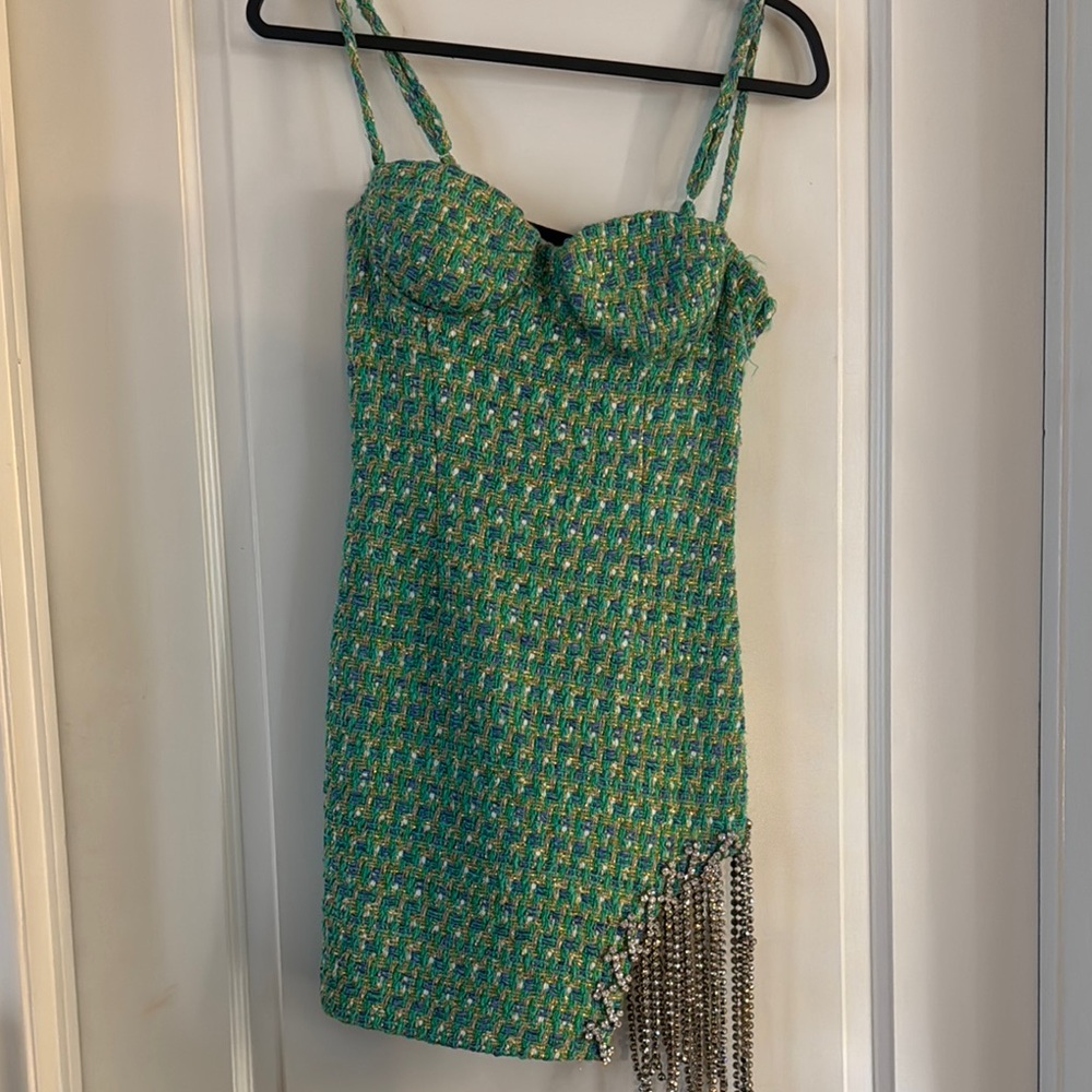 AREA Green Bodycon Mini Dress Sweetheart Neckline